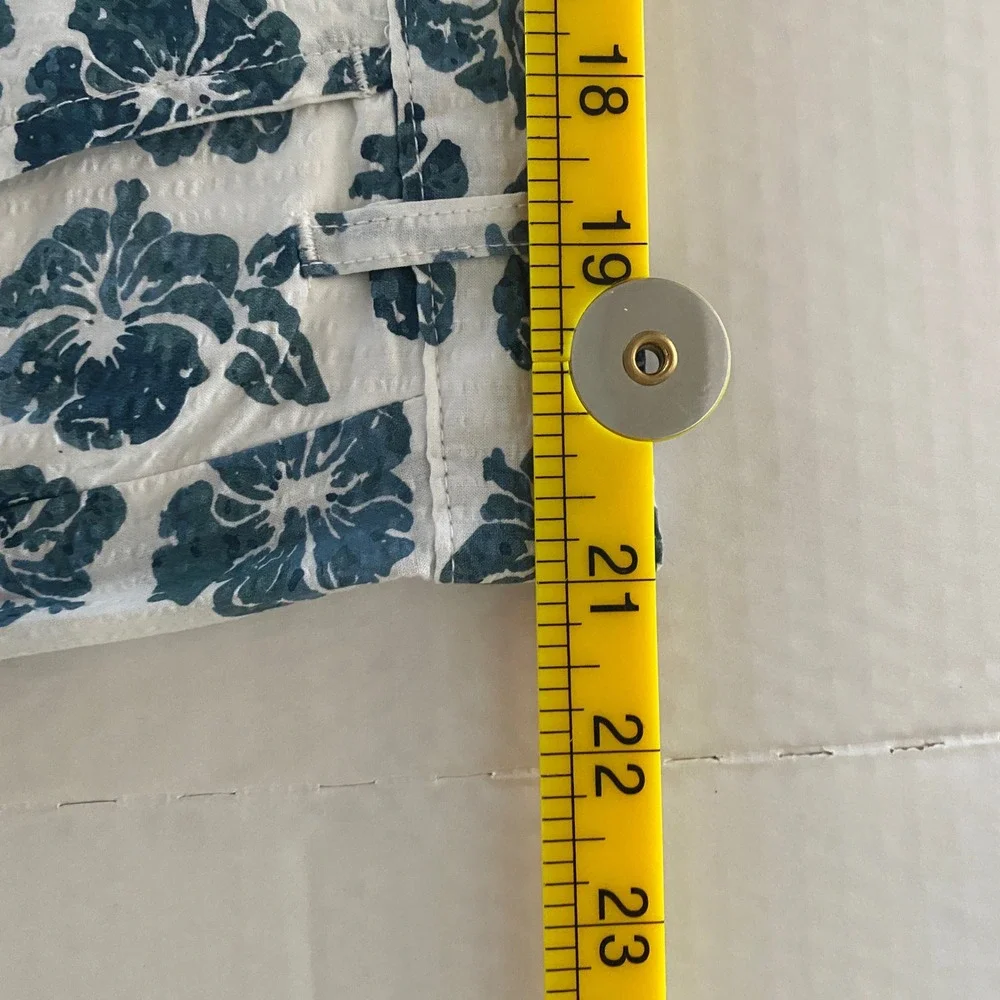 JACHS NY Mens 40 White Blue Hibiscus Floral Seersucker Cotton Shorts Flat Front